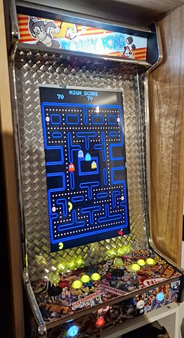 Bartop vertical running Pac-Man, angled view of the control deck